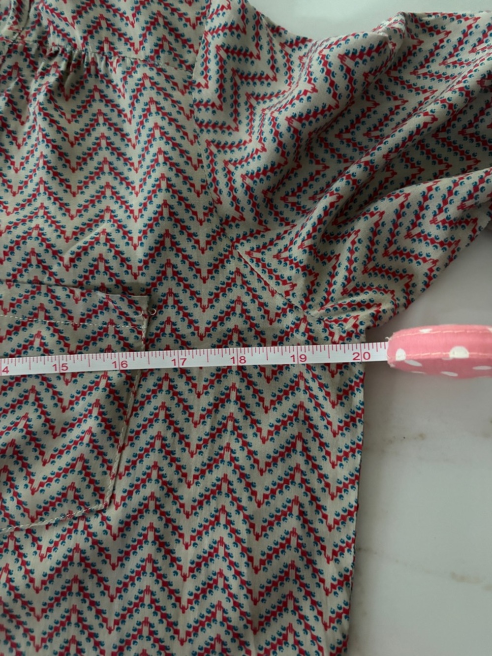 41 Hawthorne Stitch Chevron Red & Blue Roll Tab Blouse M Boho - Picture 7 of 8